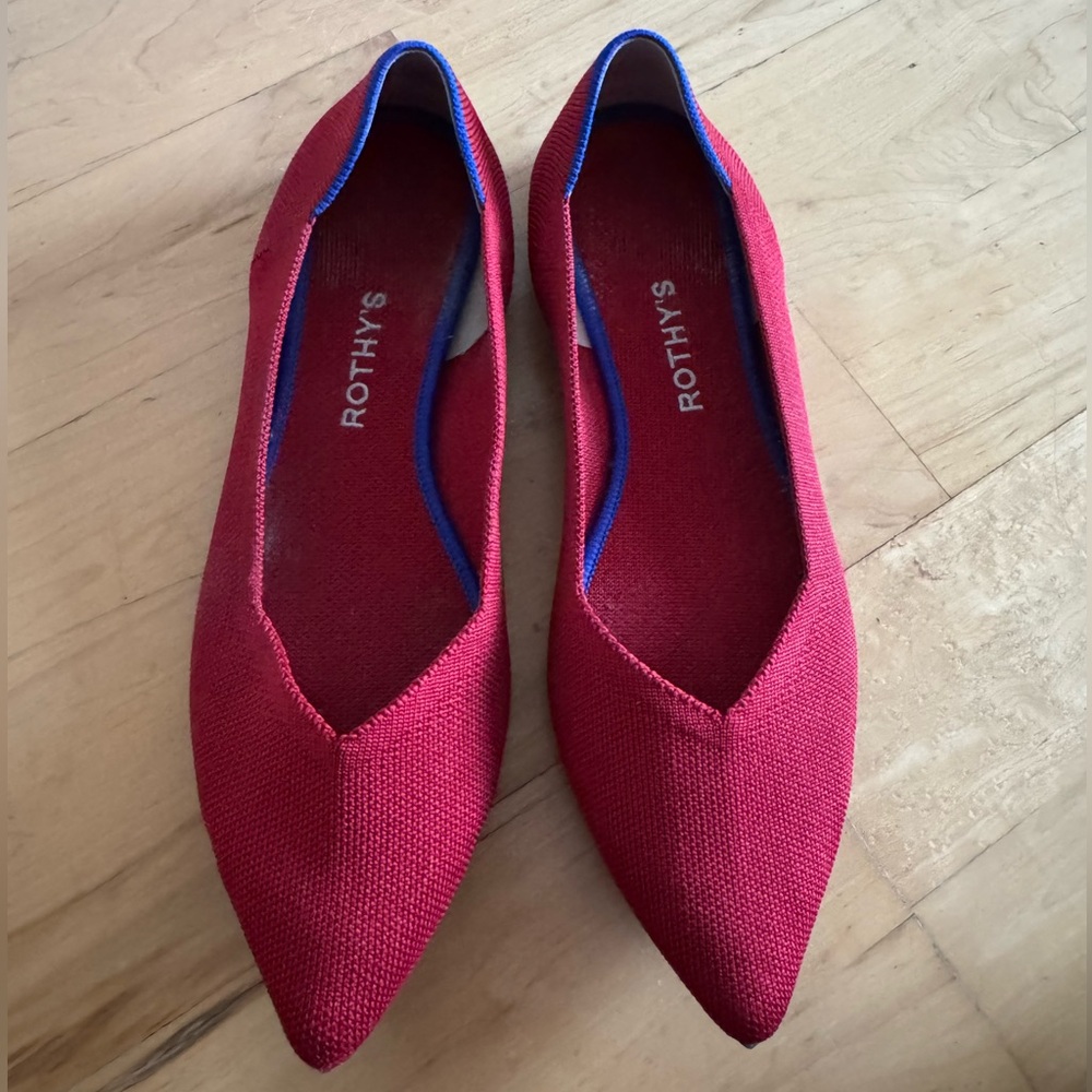 Rothy’s The Point – Red Knit Pointed Flats | Women’s 11.5 | Washable